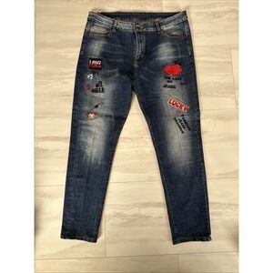 Fashion Denim Blue 38 Jeans Cotton Flower Letters Embroidery Stretch Skinny Leg